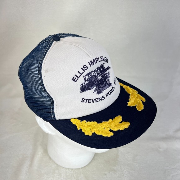 Vintage Trucker Cap Hat White Blue Mesh Back Snapback Stevens Point WI - Picture 9 of 13